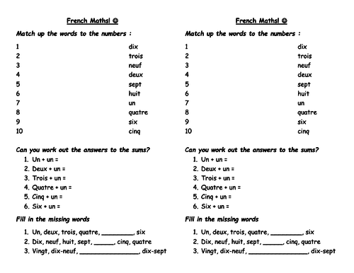 French Maths Worksheet Teaching Resources