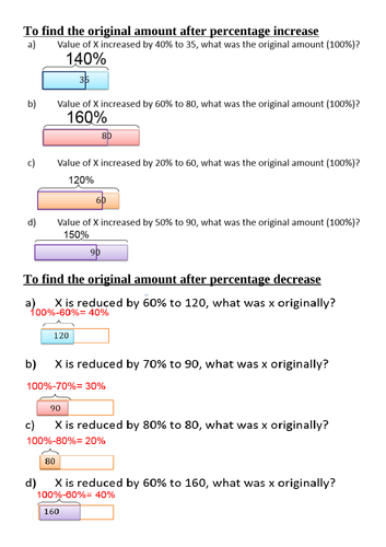 Reverse percentage change questions with shapes to understand the ratio