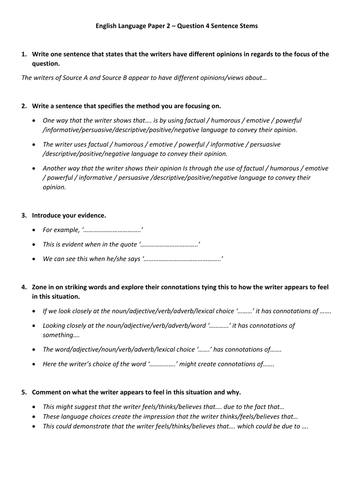 AQA English Language Paper 2 - Question 4 Essay Structure ...