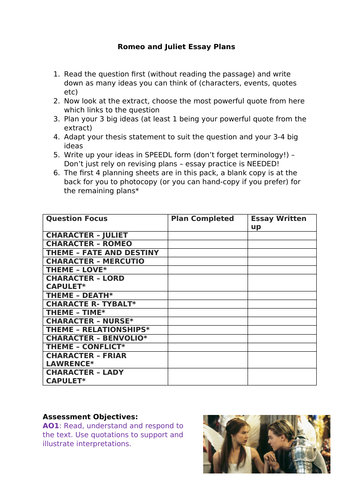 Romeo and Juliet GCSE Literature Paper 1 Essay Planning Booklet