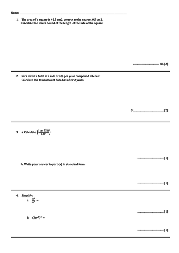 Maths Test+Answers (IGCSE/GCSE):  Straight line and Travel graphs, Limits of accuracy ...