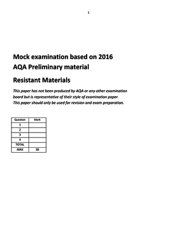 2016 AQA GCSE Resistant Materials mock exam