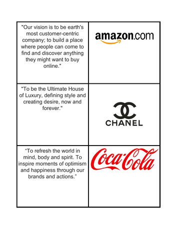 Business Mission Statements Matching Game