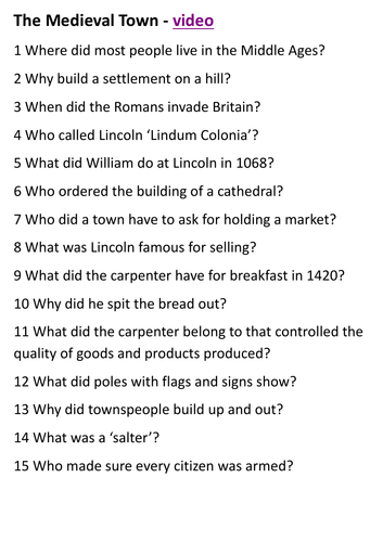 The Medieval Town Video Student Questions