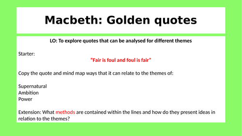 Macbeth - Golden Quotes For Revision | Teaching Resources