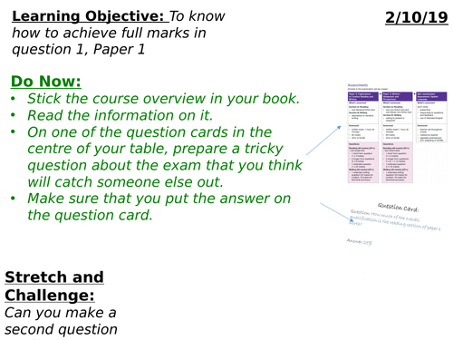 AQA GCSE Language Paper 1 Reading Section - 4 lessons to help teach questions 1-4