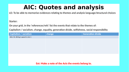 An Inspector Calls quotes and verbal analysis revision