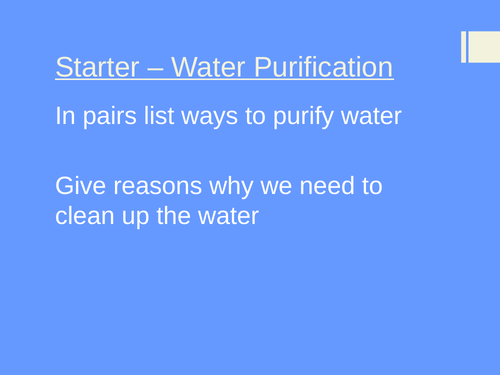 new specification Earth's resources Water purification