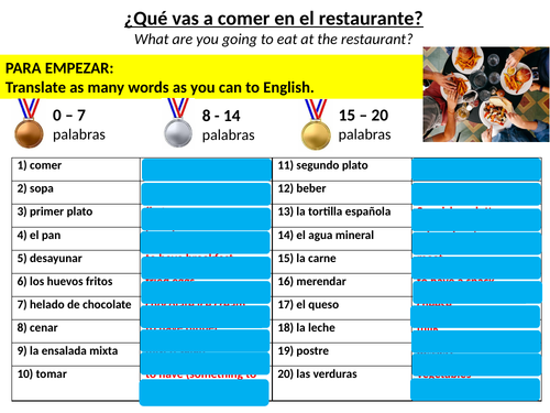 SPANISH KS3 FULL LESSON WITH ANSWERS - ¿Qué vas a comer en el restaurante?