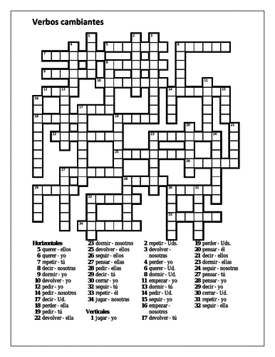 Stem Changing Verbs in Spanish Crossword