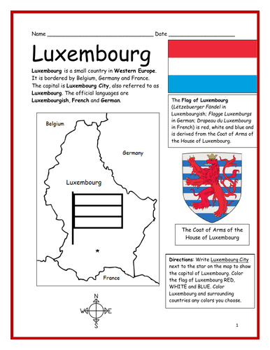 LUXEMBOURG - Introductory Geography Worksheet
