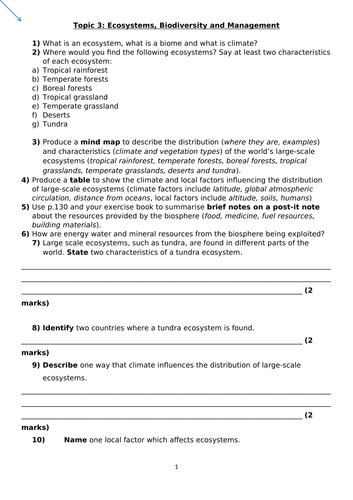 Ecosystems, Biodiversity and Management Revision Workbook