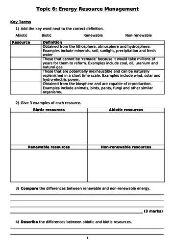 Energy Resource Management Revision Workbook