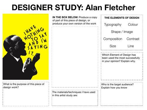 Graphic Art & Design Research Worksheets / Homework / Starter