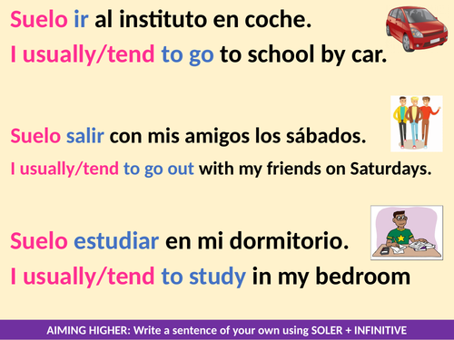 SPANISH GCSE GRAMMAR EXERCISES WITH ANSWERS - Soler + infinitive