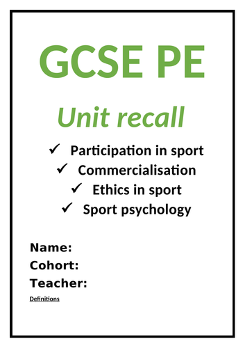 OCR GCSE PE paper two revision/homework