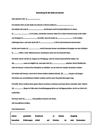 Letter of application exercise German