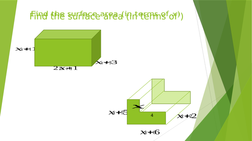 Algebraic surface area and volume  - three bracket expansions