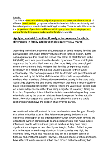 A* exemplar ethnic minorities family structures question