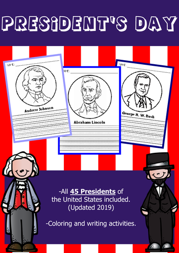 President's Day - 45 Presidents of the United States (Coloring&Writing)