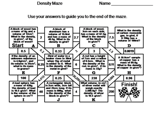 Calculating Density Maze: Physical Science/ Math