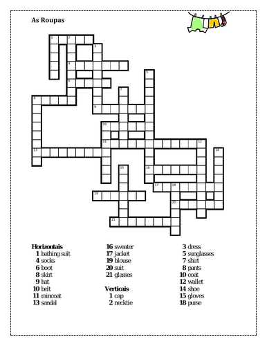 Roupa (Clothing in Portuguese) Crossword