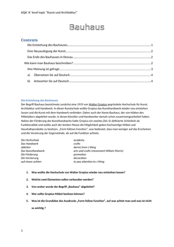 AQA 'A' level Kunst und Architektur " Bauhaus"