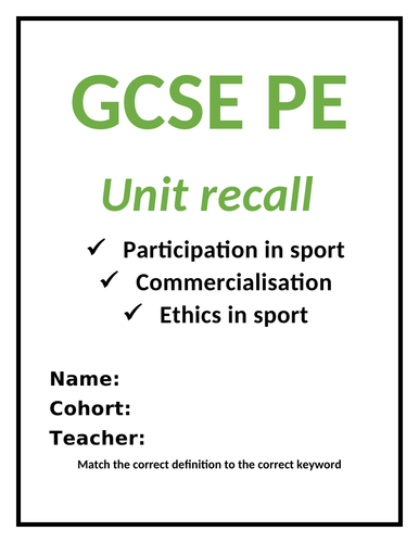 GCSE PE revision/homework booklet
