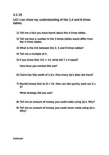 Finding Links Between The 2 4 And 8 Times Tables Teaching Resources