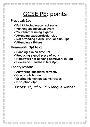GCSE PE League table