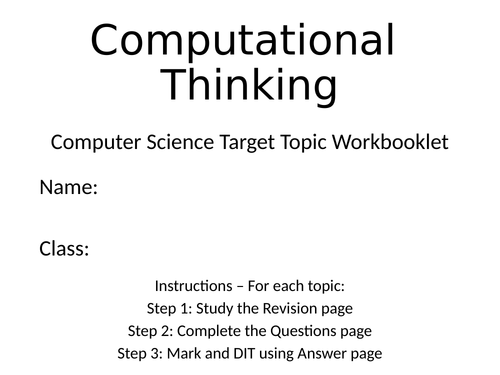 Computational Thinking Target Topic  Workbooklet - Mini Knowledge Organiser, Exam Questions + MS