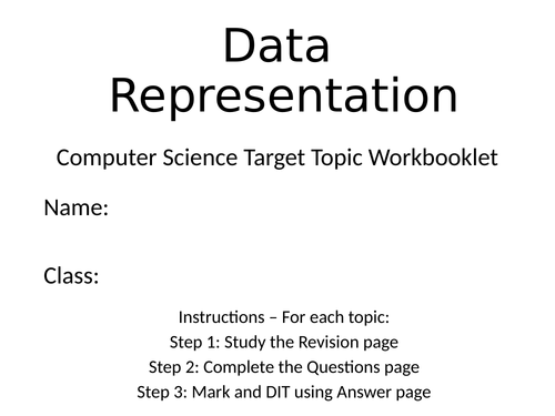 Data Representation Target Topic Workbooklet - Mini Knowledge Organiser, Exam Questions + MS