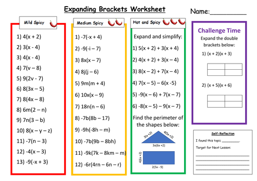 Expanding Brackets Differentiated Worksheet with Answers