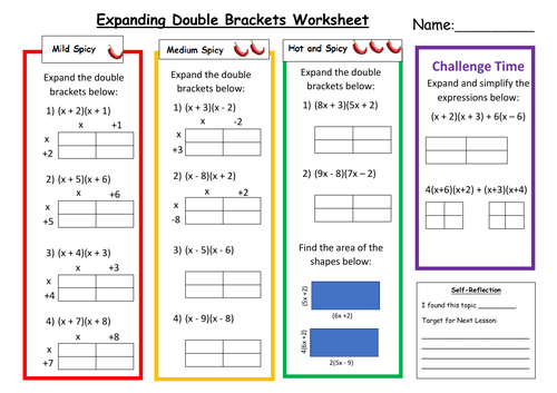 Expanding Double Brackets Differentiated Worksheet with Answers