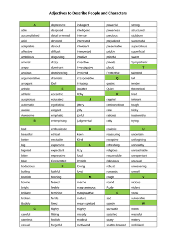 Character Adjectives