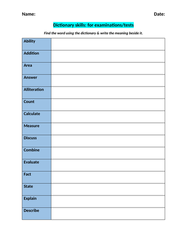 Exam/test vocabulary