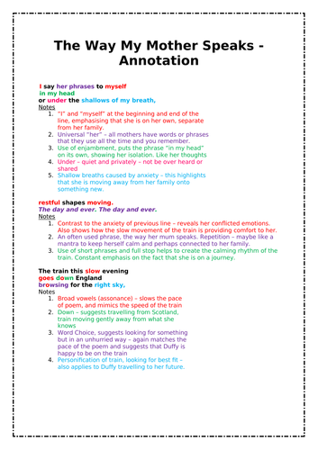 Carol Ann Duffy Scottish Text - The Way My Mother Speaks by Katcustard ...