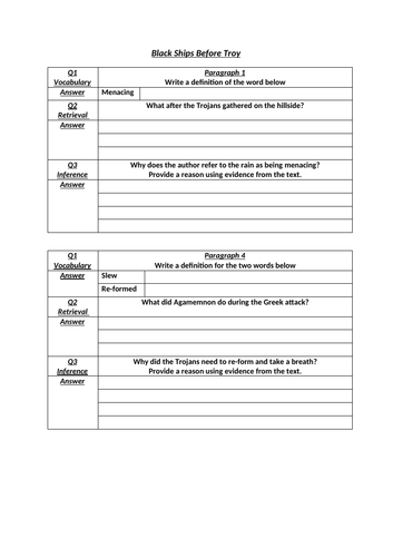Year 6 - Reading Intervention - Vocabulary, Retrieval and Inference