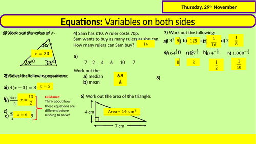 Solving equations - unknowns on both sides constructing equations