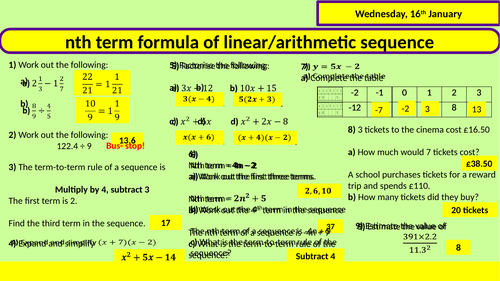 nth term formula of a linear sequence | Teaching Resources