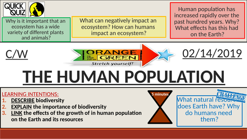 KS4 New GCSE (9-1) - The Human Population Explosion (AQA B18.1 Biodiversity and Ecosystems)