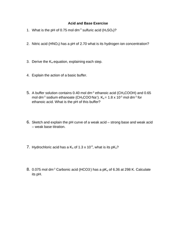 Acids and bases Questions