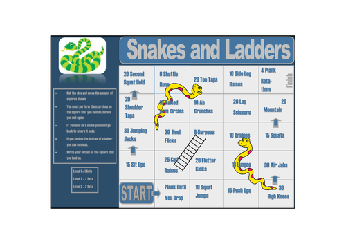 Snakes and Ladders Fitness Card