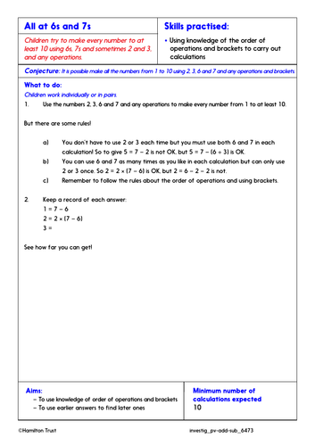 Use brackets and order of operations - Problem-Solving Investigation - Year 6