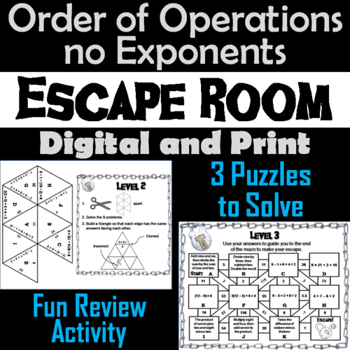 Order of Operations Without Exponents Game: Escape Room Math