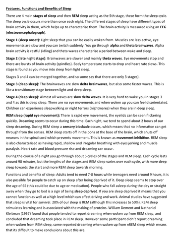 Edxcel Psychology GCSE (9-1) Sleep and Dreaming (optional topic) - folding revision notes