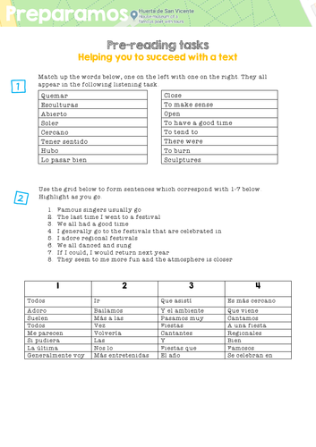 Fiestas regionales (Pre-reading, comp and WAGOLLs)