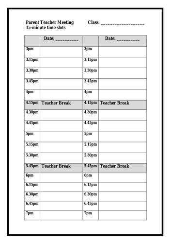 Sign Up Sheet With Time Slots Template