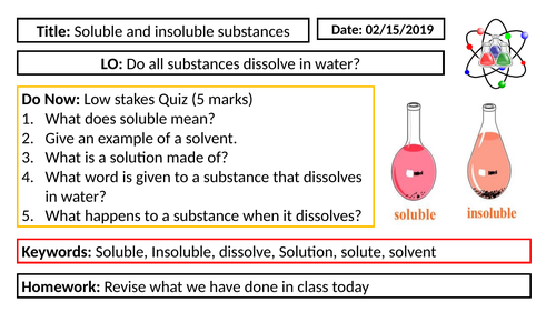 KS3 Chemistry - Soluble and insoluble substances