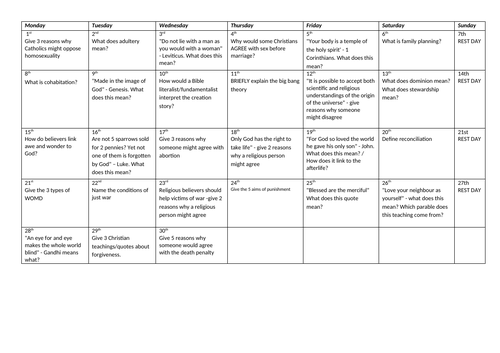 AQA 8062 Spec A - a question a day for April based on Paper 2 - Themes ...